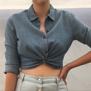 Denim twist front crop top